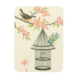 Small Birds Perched on a Branch and on a Birdcage Magnet