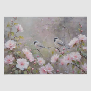 Small Birds with Blossoming Flowers Decoupage Tissue Paper