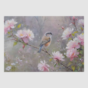 Small Birds with Blossoming Flowers Decoupage Tissue Paper