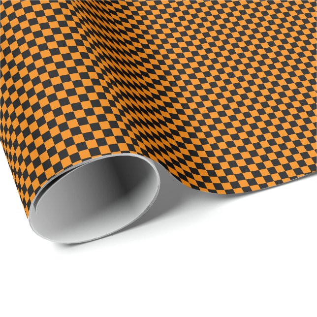 Small Black and Orange Checks Wrapping Paper (Roll Corner)