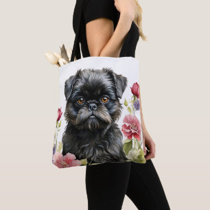 SMALL BLACK BRUSSELS GRIFFON PUPPY DOG TOTE BAG