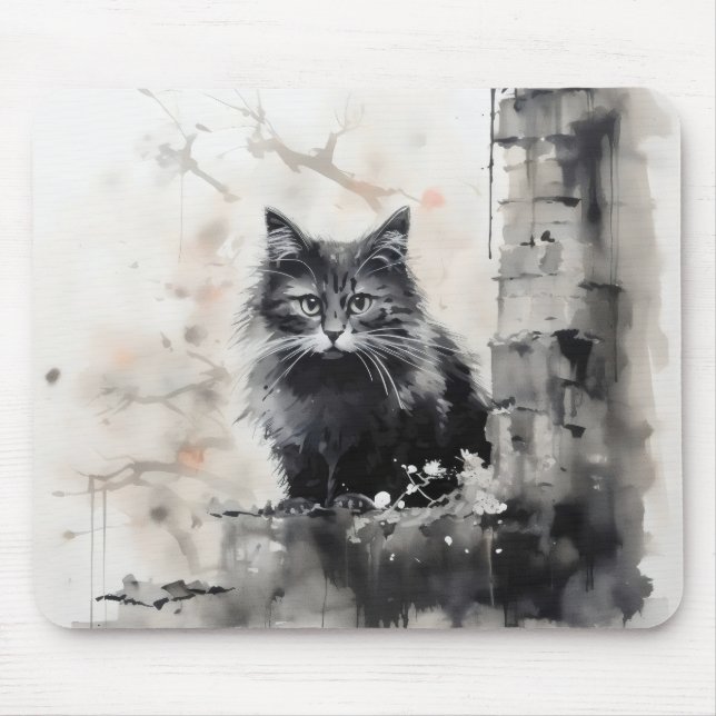 Small Black Cat Ink Mouse Pad (Front)