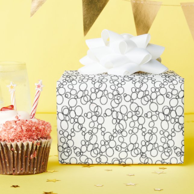 Small Black Circles Ovals White  Wrapping Paper (Birthday Party)