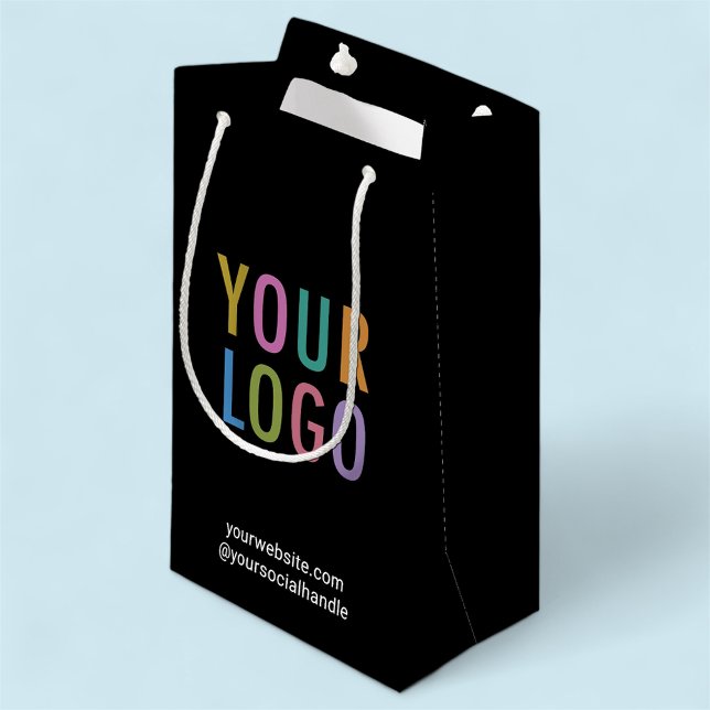 Small Black Gift Bag Custom Business Logo Bulk (MISOOK 5 x 3 x 8.5 inch Black Gift Bag with Logo)