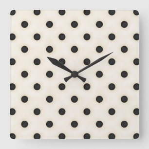 Small Black Polka Dots on Antique White Distressed Square Wall Clock