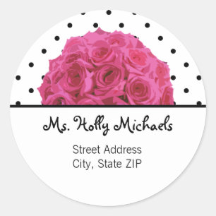 Small Black Polka Dots/ Rose Address Label Sticker