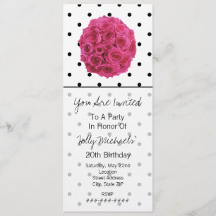 Small Black Polka Dots / Roses Party Invitation