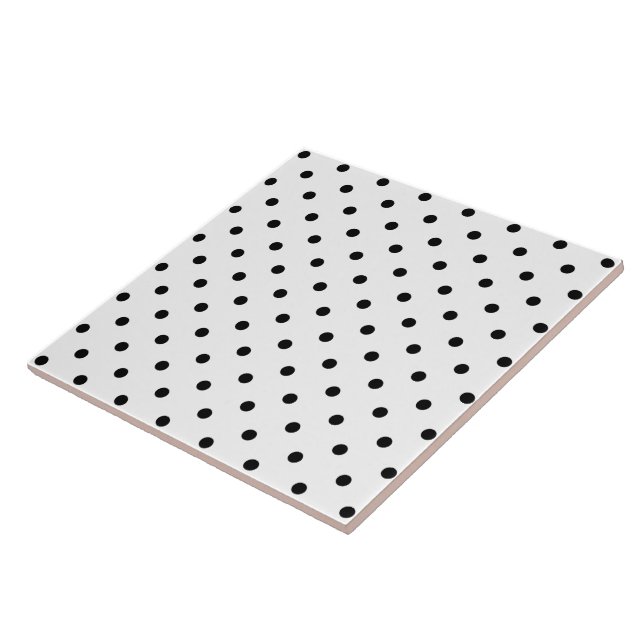 Small Black Polka dots white background Ceramic Tile (Side)