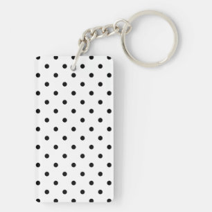 Small Black Polka dots white background Key Ring