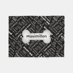 SMALL Black with White Dog Bone and Name Fleece Blanket