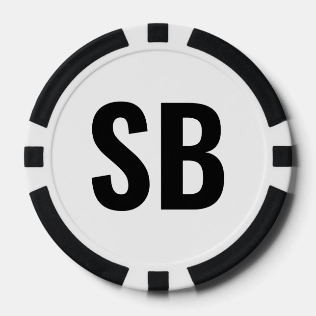 Small Blind SB Simple Black White Text Poker Chips (Front)
