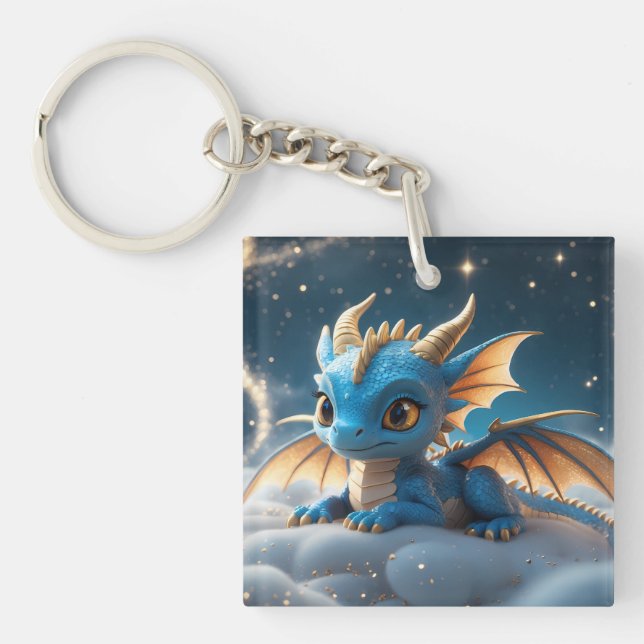 Small blue dinosaur on a cloud key ring (Front)