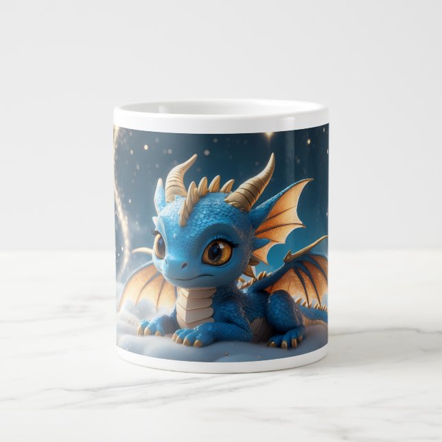 Small blue dinosaur on a cloud large coffee mug (Front)