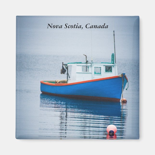 Small Blue Fishing Boat Magnet (Front)