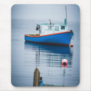 Small Blue Fishing Boat Mouse Pad