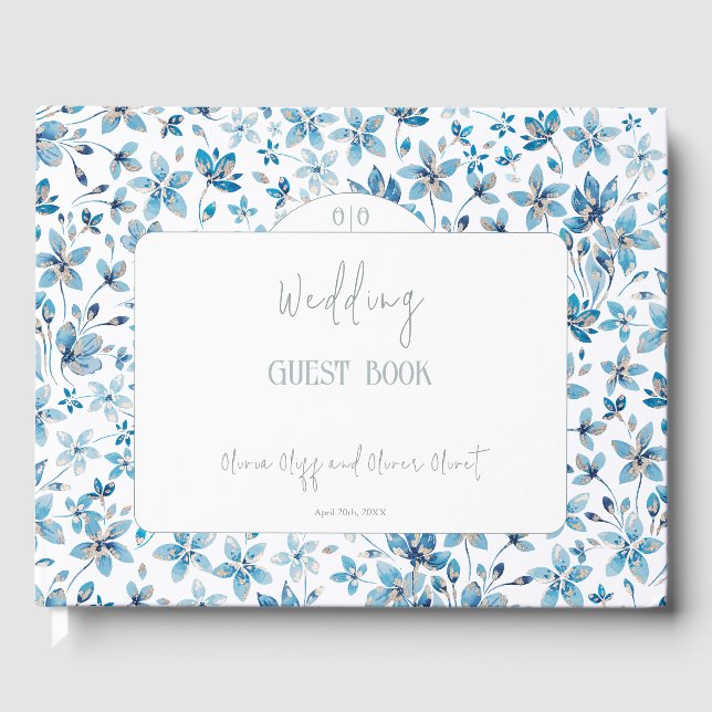Small Blue Flowers Wedding  Guest Book (Front)
