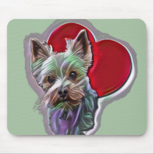 Small Blue Gold PopArt Yorkshire Yorkie Terrier Mouse Pad