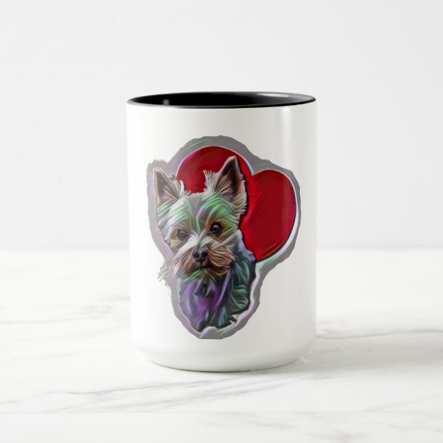 Small Blue Gold PopArt Yorkshire Yorkie Terrier Mug (Center)