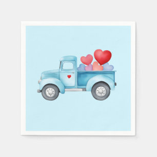 Small Blue Truck Valentine's Party Napkin