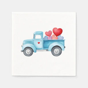 Small Blue Truck Valentine's Party Napkin