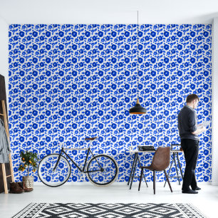 Small Blue White Roses Wall Covering