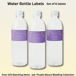 Small Bottle Labels, Purple Mauve Flowers  Water Bottle Label