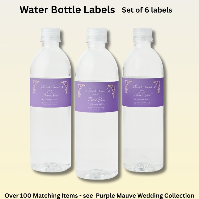 Small Bottle Labels, Purple Mauve Flowers  Water Bottle Label (Creator Uploaded)