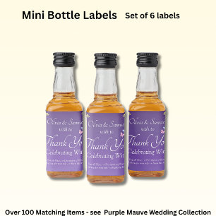 Small Bottle Labels, Purple Mauve Flowers Wine Liquor Bottle Label