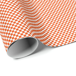 Small Bright Orange and White Checks Wrapping Paper
