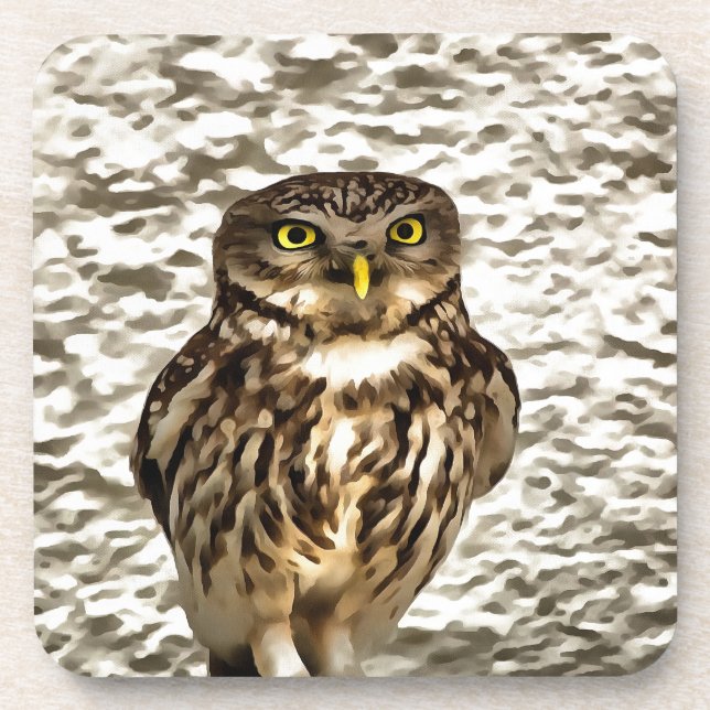 Small Brown Barn Owl Artistic Portrait Coaster (Front)