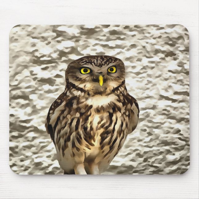 Small Brown Barn Owl Artistic Portrait Mouse Pad (Front)