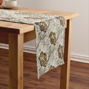 Small Brown Barn Owl Artistic Portrait Short Table Runner