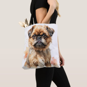 SMALL BROWN BRUSSELS GRIFFON PUPPY DOG TOTE BAG
