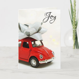Small Bug with Bow, Little toy car, Christmas Holiday Card