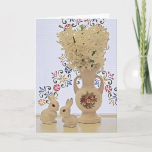 Small bunnies and vase holiday card