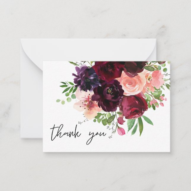 Small Burgundy & Blush Floral Thank You Card 2 (Front)