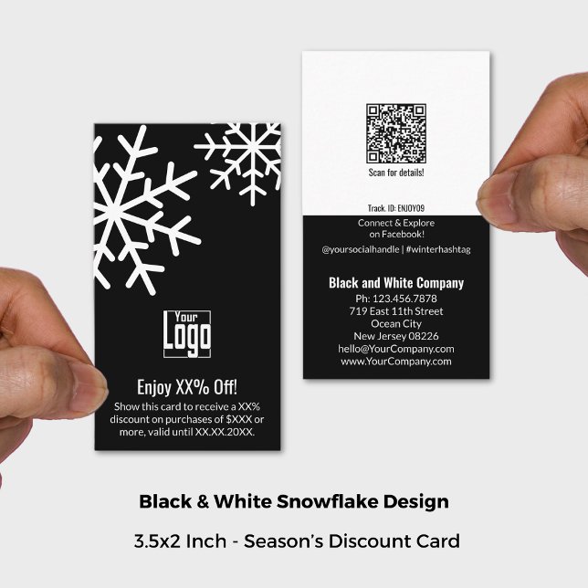 Small Business Black & White Snowflake XX% Off Discount Card (Creator Uploaded)
