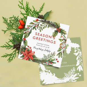 Small Business Christmas Festive Wreath Info Square Business Card