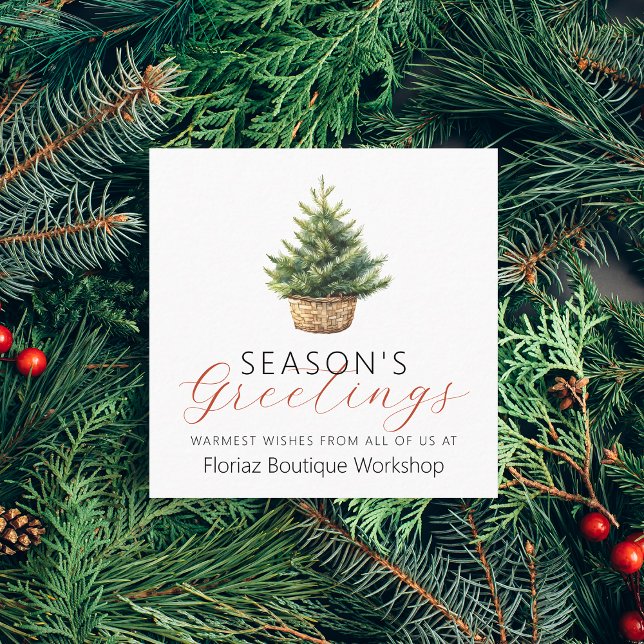 Small Business Christmas Tree Winter Greenery Square Business Card (Small Business Christmas Tree Winter Greenery Square Business Card)