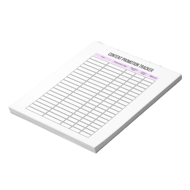 Small Business Content Promotion Tracker Notepad (Rotated)