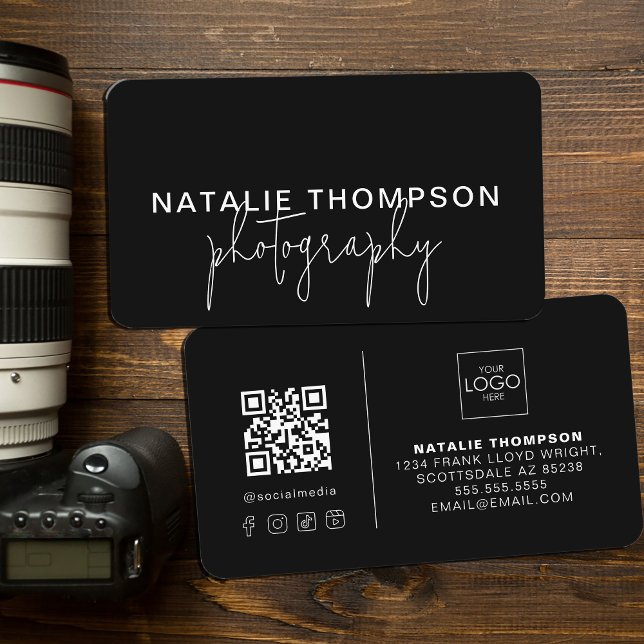 Small Business Cool QR Code With Logo Photography Card (Creator Uploaded)