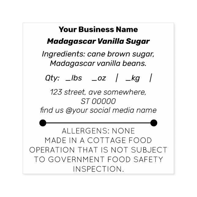 Small Business Cottage Law Food Rubber Stamp (Imprint)