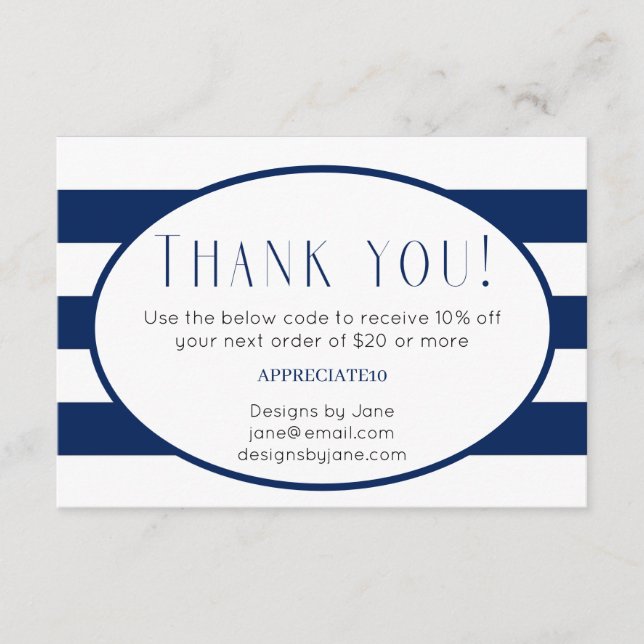 Small Business Coupon Navy Stripes Insert Card (Front)