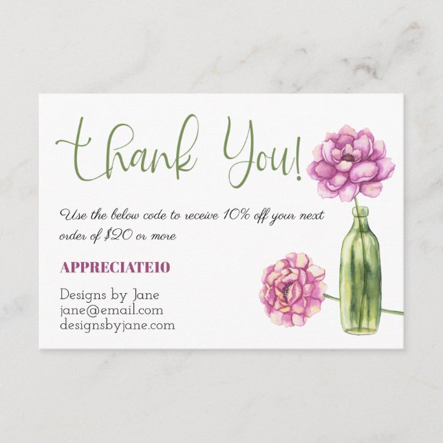Small Business Coupon Pink Thank You Insert Card (Front)