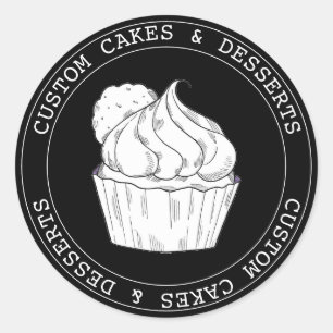 Small Business custom modern black cupcakes Classic Round Sticker