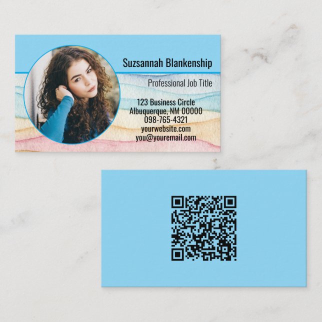 Small Business Custom Round Photo and QR Code  Business Card (Front/Back)