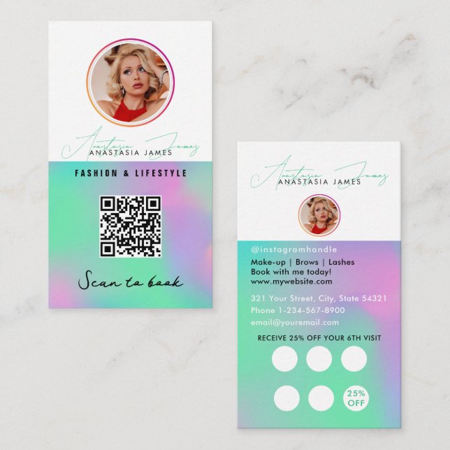 Small Business Discount Loyalty QR Cod Holographic Business Card (Front/Back)
