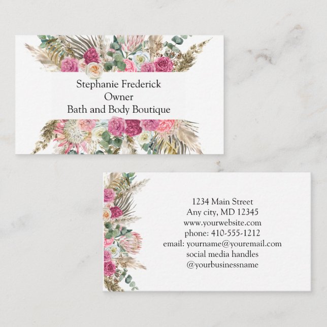 Small Business Floral Botanical Feminine  Business Card (Front/Back)