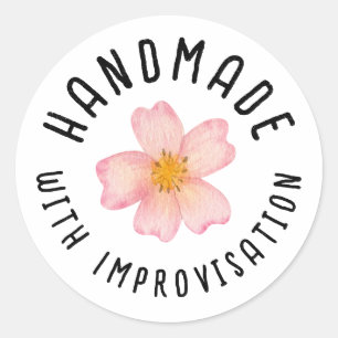 Small Business Handmade With Improvi - Pink Floral Classic Round Sticker