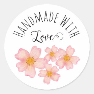 Small Business Handmade With Love - Pink Floral Classic Round Sticker